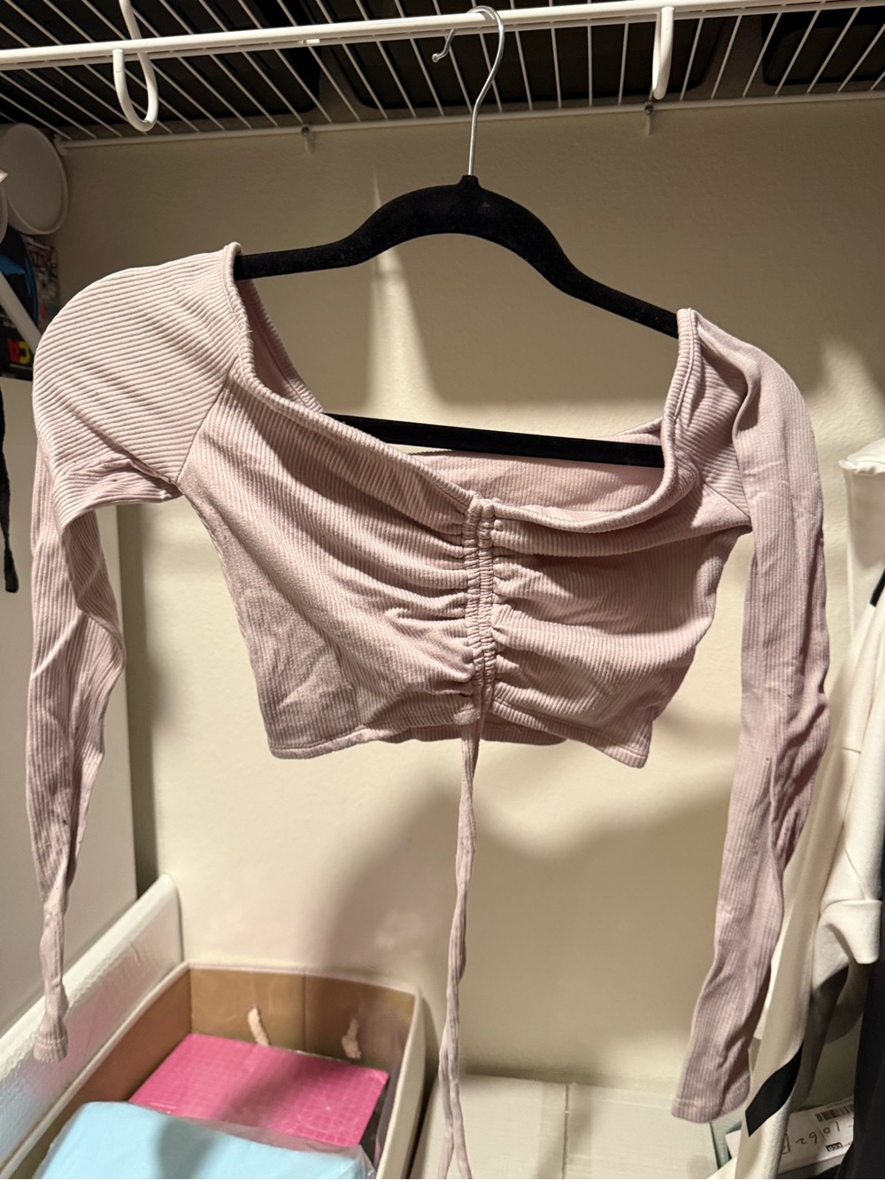 Windsor Dusty Mauve Ribbed Ruched Long-Sleeve Crop Top